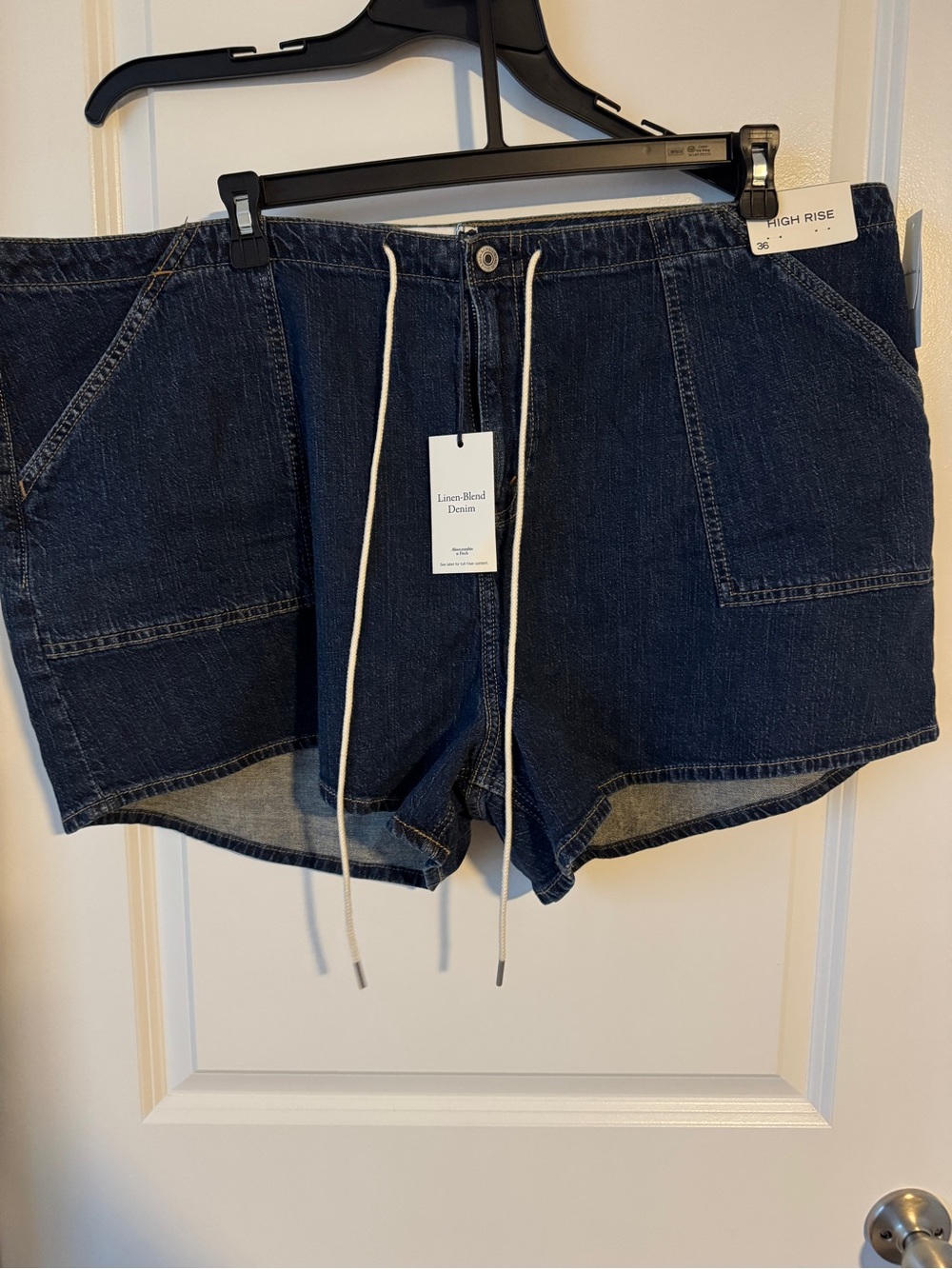 Abercrombie & Fitch Dark Blue Linen-Blend Denim High-Rise Shorts